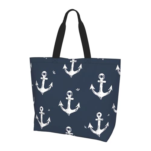 Nautical Anchor Tote Bag Damen Schulterhandtaschen Meer Ozean Einkaufstaschen Wasserabweisend Große Handtasche mit Innentasche für Arbeit Reise Schule von Generisch