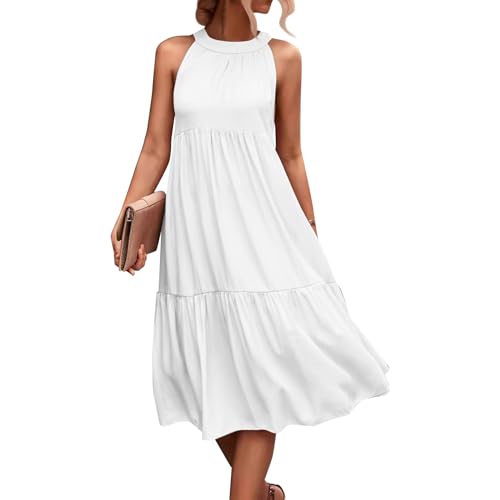 Neckholder Kleid Damen Lang Volant Kleider Damen Sommer Elegant Ärmellos Schulterfrei Damenkleider A Linie Rüschen Sommerkleider Leicht Und Luftig Strandkleid Locker Sommerkleid Hohe Taille von Generisch