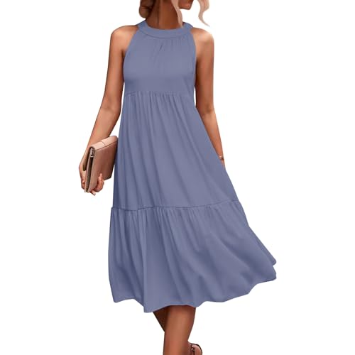 Neckholder Kleid Damen Lang Volant Kleider Damen Sommer Elegant Ärmellos Schulterfrei Damenkleider A Linie Rüschen Sommerkleider Leicht Und Luftig Strandkleid Locker Sommerkleid Hohe Taille von Generisch