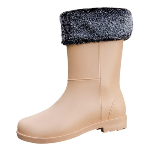 Neopren Gummistiefel Damen Regenstiefeletten Women'S Spring Summer Autumn And Winter Mid Tube Plus Velvet Cotton Removable And Washable Outdoor Fashion Work Fishing Car Wash Coole Schuhe (Brown,39) von Generisch