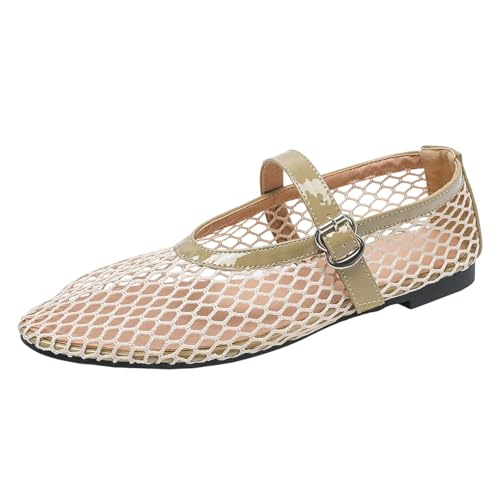 Netz Ballerinas für Damen Schnallenriemen Ballerina Schuhe Bequem Lässig Flache Freizeitschuhe Mesh Sandalen Halbschuhe Sommer Atmungsaktiv Freizeitsandalen Sommerschuhe von Generisch