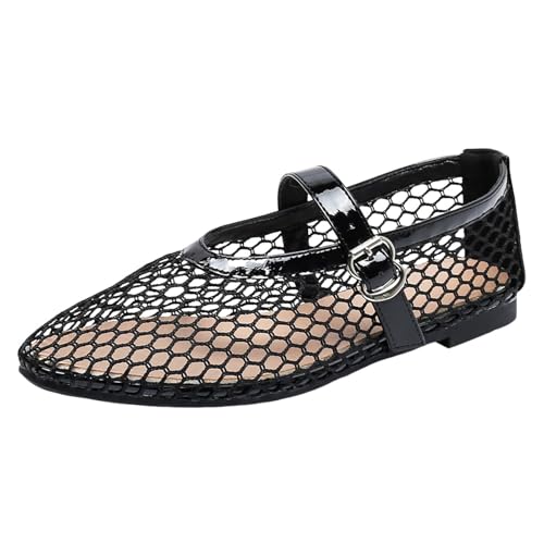 Netz Ballerinas für Damen Schnallenriemen Ballerina Schuhe Bequem Lässig Flache Freizeitschuhe Mesh Sandalen Halbschuhe Sommer Atmungsaktiv Freizeitsandalen Sommerschuhe von Generisch