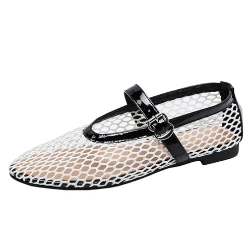 Netz Ballerinas für Damen Schnallenriemen Ballerina Schuhe Bequem Lässig Flache Freizeitschuhe Mesh Sandalen Halbschuhe Sommer Atmungsaktiv Freizeitsandalen Sommerschuhe von Generisch