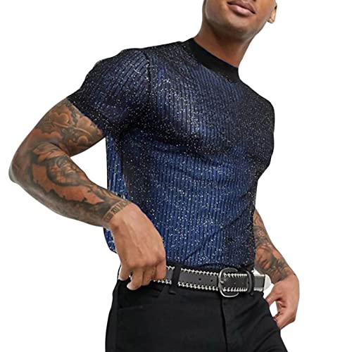 Netzshirt Herren Netzstruktur Sexy Transparent T Shirt Muskel Durchsichtig Shirts Fishnet Kurzarm Dünn Musselin T-Shirts Cut Out Tops Unterwäsche Reizwäsche Disco Party Kostüm Streetstyle von Generisch