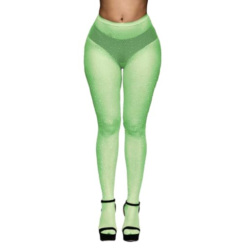 Netzstrumpfhose Fishnet Stockings Hohe Taille Fischernetz Strumpfhosen Glänzend Netzstrümpfe für Frauen Sexy Netzstrümpfe Strumpfhosen Netzstrumpfhose Oberschenkel Strümpfe Mit (Green, One Size) von Generisch