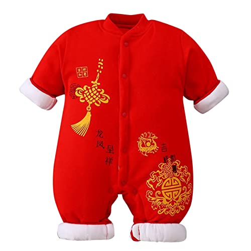 Neugeborenes Baby Unisex Frühlingsfest Baumwolle Druck Langarm Strampler Overall Kleidung Chinesischer Kalender Neujahr Outfits Baby Kleinkind (E, 3-6 Months) von Generisch