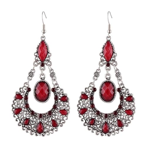 New Drop Shaped Earrings Exaggerated Retro Style Long Hollow Carved Flower Earring Girl Doppelte Kugelohrringe (Red, One Size) von Generisch