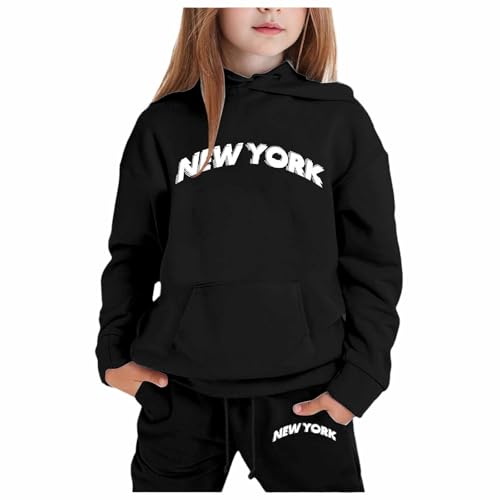New York 2-teiliges Outfit für Mädchen mit Kapuze Herbst passendes Set Kinder Trainingsanzug-Sets Langarm bequemes Sweatshirt mit Kapuze Sweatpants Set Sweatanzüge Active Jogging Anzüge Ausgehen von Generisch