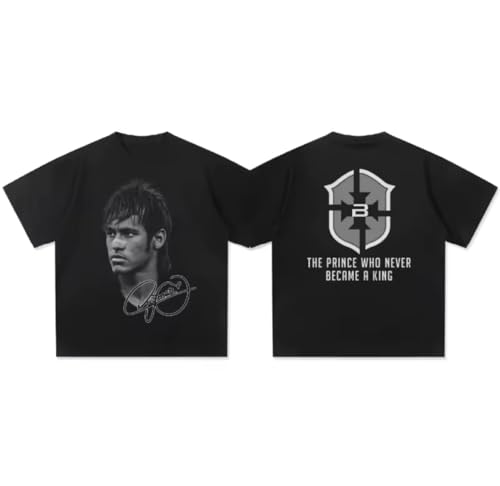 Neymar Football Superstar Gesicht Bedrucktes Kurzarm-T-Shirt – Herren und Damen Distress American Cotton T-Shirt (DE/NL/SE/PL, Alphanumerisch, M, Regular, Regular, schwarz-Neymar jr 2) von Generisch