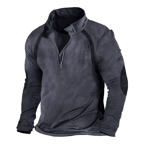 Nicki Pullover Herren Herren-Pullover mit halbem Reißverschluss, einfarbig, für Jugendliche, Ethno-Pullover mit halbem Reißverschluss, Herrenpullover Sweatshirt Gefüttert (Grey, XXXL) von Generisch