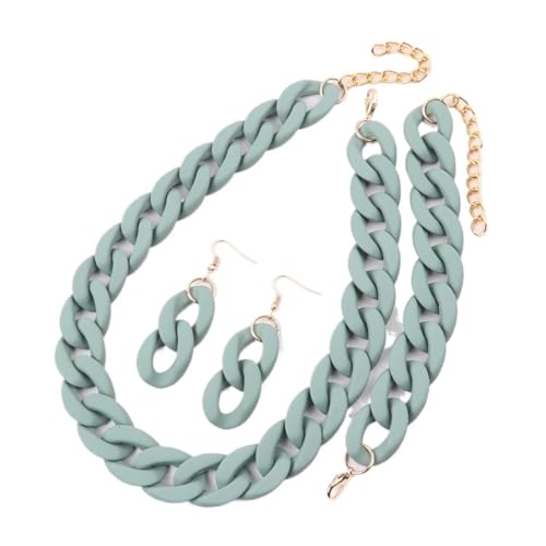 Niedliche, bunte Acryl-Gliederkette, Choker-Halskette für Damen, matte Ohrringe, Armband, Halsketten-Set, Einheitsgröße, Acryl, Achat Onyx Niedliche, bunte Acryl-Gliederkette, Choker-Halskette für Damen, matte Ohrringe, Armband, Halsketten-Set, Einheitsgröße, Acryl, Achat Onyx von Generisch