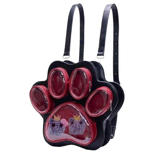 Niedliche Büchertasche, Katzenpfotentasche, Schulrucksack, leichte Plüschpuppe, Aufbewahrungstasche für Mädchen, Studenten, schwarz / rot, Refer to description von Generisch