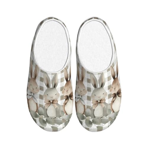 Niedliche Häschen Blätter Damen Hausschuhe Flanell Haus Pantoffeln für Herren Ostern Kaninchen rutschfeste Warme Winterschuhe für Indoor Outdoor, mehrfarbig, X-Small Men/ Large Women von Generisch