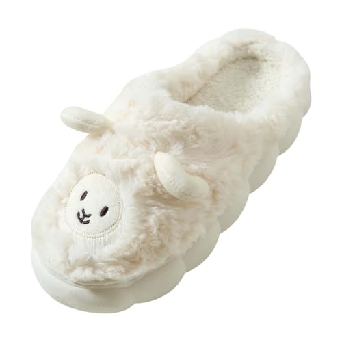 Niedliche Hausschuhe mit Cartoon-Schafmotiv für Paare, weiche, gemütliche Fleece-Hausschuhe für warme Hausschuhe im Winter (White, 39) von Generisch