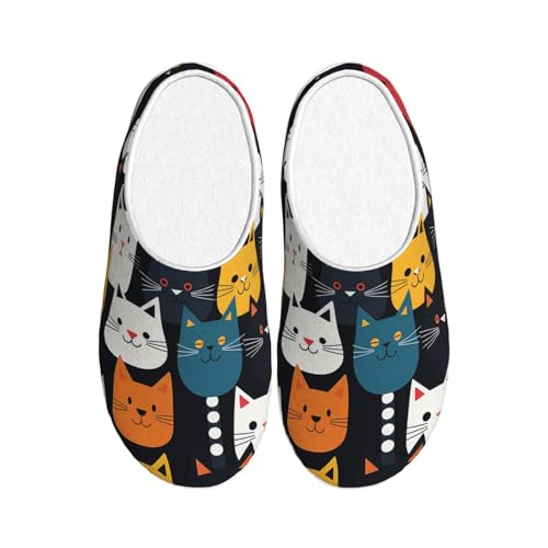 Niedliche Katzen Damen Hausschuhe Flanell Haus Hausschuhe für Herren Cartoon Tier rutschfeste Warme Winterschuhe für Indoor Outdoor, mehrfarbig, X-Small Men/ Large Women von Generisch