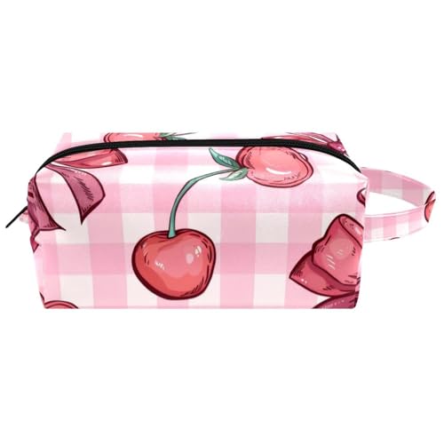 Niedliche Make-up-Tasche mit Cartoon-Kirschen und Schleifen, wasserabweisend, Leder, Kulturbeutel, Reisetasche mit Griff, tragbare Kosmetiktasche für Damen, Herren, Mädchen, Mehrfarbig 10, 8.2x3.1x3.5 von Generisch