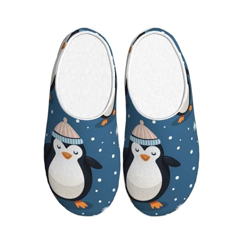 Niedliche Pinguin Damen Hausschuhe Flanell Haus Pantoffeln für Herren Schnee rutschfeste Warme Winterschuhe für Indoor Outdoor, mehrfarbig, X-Small Men/ Large Women von Generisch