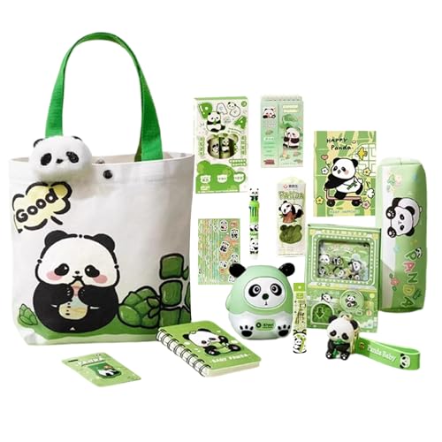 Niedliche Schulsachen - Panda Federmäppchen mit Schlüsselanhänger und Aufklebern - Enthält Radiergummi, Notizbücher, Stifte, Lineale, Haftnotizen Für Schüler Schule Unterricht Studium von Generisch