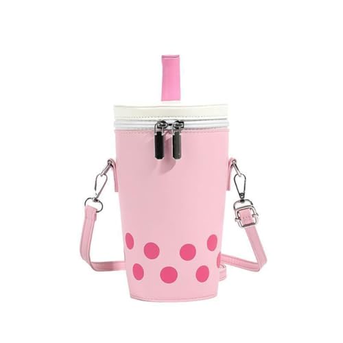 Niedliche Zylinder-Umhängetasche – gepunktete Milchtee-Geldbörse mit Strohhalm – niedliche Eimer-Umhängetasche für Damen (grün), rose, 13*10*21cm von Generisch