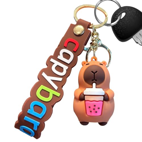 Niedlicher Capybara-Schlüsselanhänger, Capybara-Figur-Auto-Schlüsselanhänger - Lustiger Cartoon-Capybara-Puppen-Schlüsselanhänger - 6,6 cm/2,4 Zoll Schlüsselhalter Rucksack Geldbörse Anhänger für Jung von Generisch