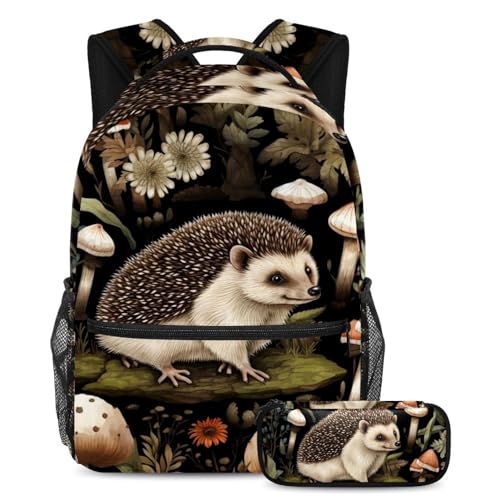 Niedlicher Igel, müheloser Stil und Funktion, Rucksack mit Federmäppchen, Premium-Schulranzen-Set für Jungen, Mädchen, Teenager, Mehrfarbig Nr. 02, B：29.4x20x40cm P：19x7.5x3.8cm, Tagesrucksäcke von Generisch