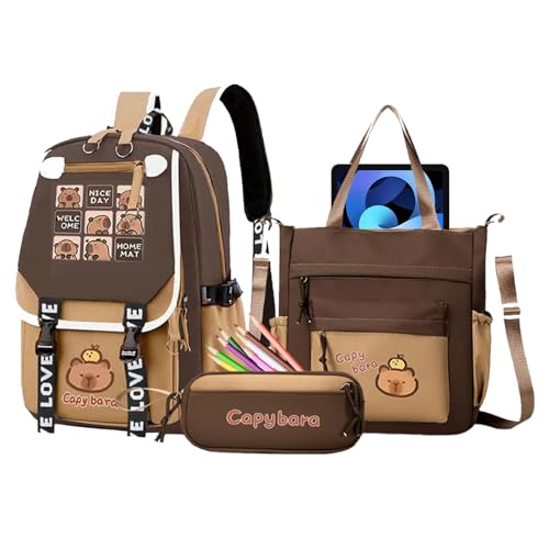 Niedlicher Mädchen-Rucksack, süße Schultasche mit Capybara-Büchertasche, leichte Kinder-Büchertasche mit Kuriertasche und Federmäppchen für Teenager, Kinder, Jungen, Kinder, a, Refer to description von Generisch