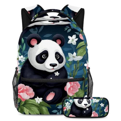 Niedlicher Panda-Rucksack mit Federmäppchen, perfekt für Jungen, Mädchen und Teenager, Mehrfarbig Nr. 03, B：29.4x20x40cm P：19x7.5x3.8cm, Tagesrucksäcke von Generisch