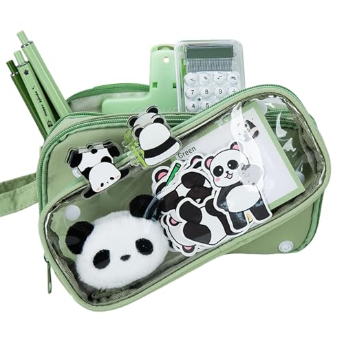 Niedliches Panda-Federmäppchen, großes Fassungsvermögen, Panda-Federmäppchen – Schul-Schreibwaren-Behälter, Stifttasche mit Aufklebern, Puppe und Pins für Marker, Radiergummi, Lineal von Generisch