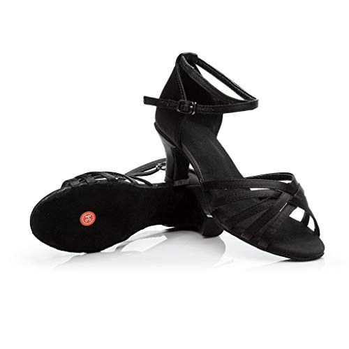 Niedrige Absatzschuhe für Damen, Tanzschuhe, Latein-Tanzschuhe, Kreuz, mit Schnalle, Komfort, leicht, atmungsaktiv, Abendparty, Ballsaal, Abschlussball, Reisen, Datumsschuhe, Schwarz , 36 EU von Generisch