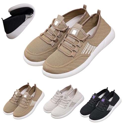 Niedrige Sportschuhe, Damen, atmungsaktiv, leicht, Wanderschuhe, flach, weiche Unterseite, Schnürschuhe, lässig, bequem, Netzstoff, Laufschuhe, athletisch, Walking, Fitnessstudio, Sneaker, khaki, 39.5 von Generisch