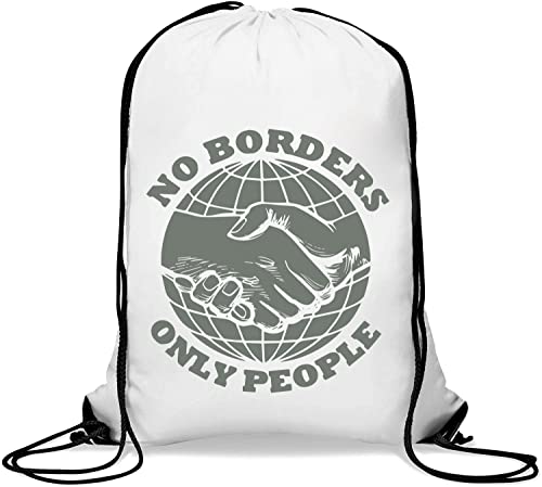 No Borders Only People Handshake World Graphic Gym Sack Casual Drawstring Bag White von Generisch