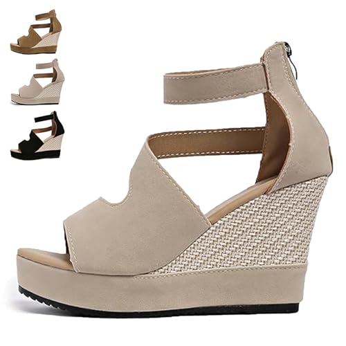 Northend Shoes for Women Sandals, Northend Orthopedic Wedge Sandals, Women's Peep-Toe Platform Heeled Sandals (Off-white,34) von Generisch