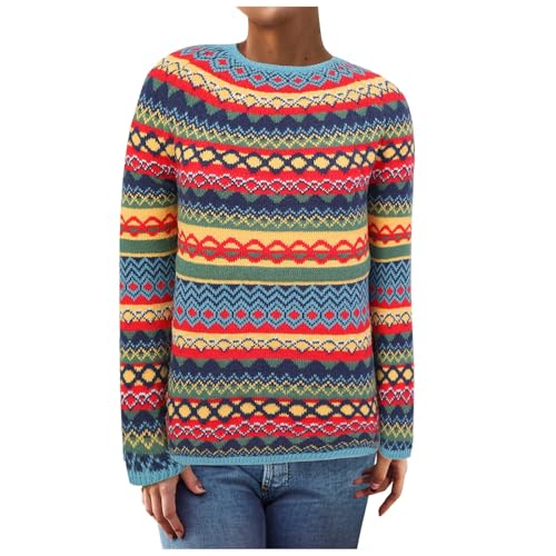 Norweger Pullover Damen, Pullover Damen Norweger Rundhals Langarm Strickpullover Pulli Casual Winter Warm Sweater Pullover für Damen Elegant Norwegische Winterpullover Jumper Oberteile von Generisch