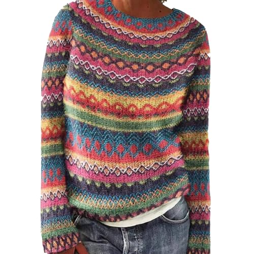 Norweger Pullover Damen Merino Baumwollpullover Winterpullover Warm Elegant Winter Kaschmir Pullover Grobstrick Casual Pullover Sweater Oversized Langarm Sweatshirt Strickpullover Wollpulli von Generisch