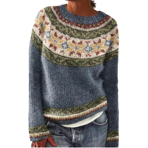 Norweger Pullover Damen Original Weihnachten Pullover Winter Kaschmir Pullis Elegant Rundhals Langarm Oberteile Casual Warm Winterpullover Strickpullover Jumpers von Generisch