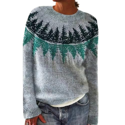 Norweger Pullover Damen Winter Warmer Kaschmir Pullover Wollpullover Elegant Gestreifter Strickpullover Große Größen Bequem Rundhals Winterpullover Oversize Elegant Grobstrickpullover Wollpulli von Generisch