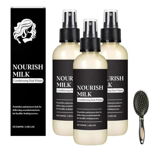 Nourish Milk Conditioning Hair Primer, Leave-In-Spray zum Weichmachen, Entwirren und Befeuchten des Haares, Verbesserung von trockenem oder krausem Haar mit Milchproteinen, für alle Haartypen (3PCS) von Generisch