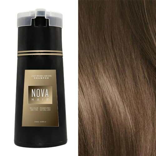 Nova Hair Dye Shampoo, Nova Hair Instant Dye Shampoo, Trynova Hair Shampoo, Nova Hair Dye Shampoo, Haarfarbenshampoo für graues Haar, Nova Hair Instant Dye Shampoo für Männer und Frauen (Light Brown) von Generisch