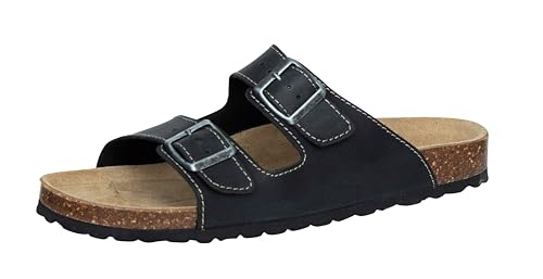 Nubuk Leder Sandalen Herren Echtleder Pantoletten Hausschuhe mit Korksohle Made in Spain (Schwarz, EU Schuhgrößensystem, Erwachsene, Numerisch, M, 41) von Generisch