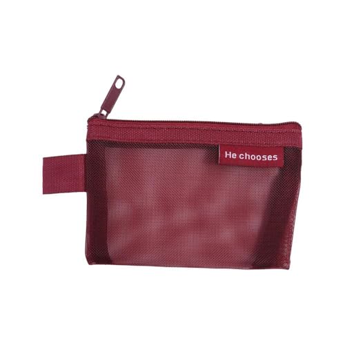 Nylon-Netz-Münztasche, durchsichtige Geldtasche mit Reißverschluss, Netz-Make-up-Tasche für Handtasche, tragbare Kosmetiktasche, Münzbörse, Kartenhalter, rot, Netz-Münzbeutel von Generisch