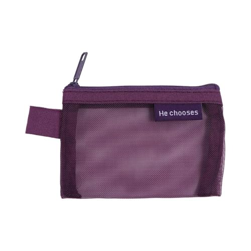 Nylon-Netz-Münztasche, durchsichtige Geldtasche mit Reißverschluss, Netz-Make-up-Tasche für Handtasche, tragbare Kosmetiktasche, Münzbörse, Kartenhalter, violett, Netz-Münzbeutel von Generisch