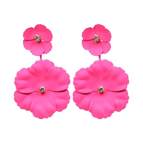 Nylon Ohrringe 1 Paar Damen Hängeohrringe Blumenform Dekor Übertrieben Lady Prom Beach Lange Baumeln Ohrringe Silberne Creolen Herren (Hot Pink, One Size) von Generisch