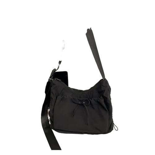 Nylon Umhängetasche Plissee Oxford Tuch Schleife Crossbody Bag Tote Bag Handtasche Kordelzug Tasche Mädchen, Schwarz, Einheitsgröße von Generisch