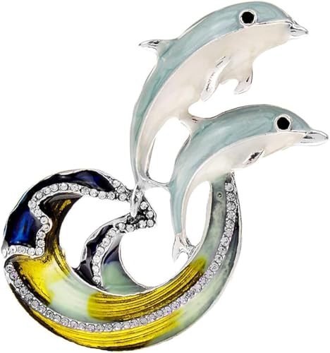 Ölgemälde Ölgemälde springender Delfin Brosche Ozeanwellen blauer Fisch Anstecknadel weiblicher Anstecknadel Retro Schal Clip weiblicher Schmuck, Metall, Blau von Generisch