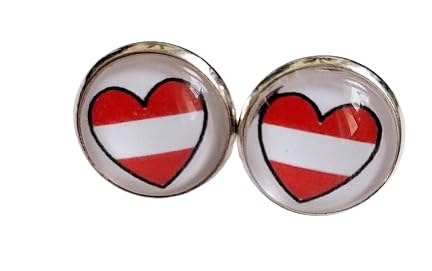 Österreich Liebe Flagge rot weiß Cabochon Ohrstecker versilbert 12 mm von Generisch