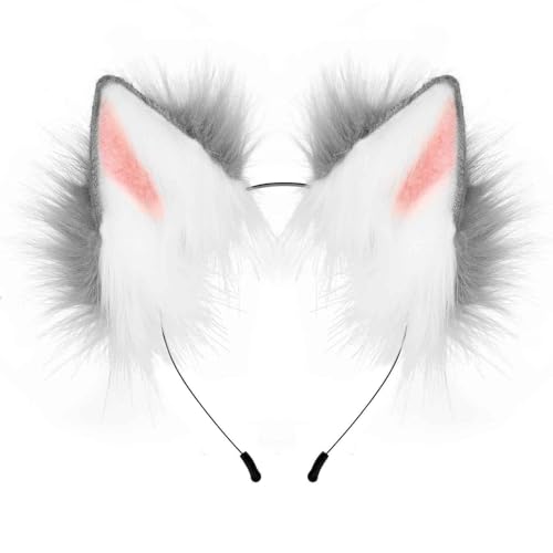 Oberarm Band Handgemachtes Faux Wolf Ohren Stirnband Cosplay Party Kostüm Zubehör Griffband Squashschläger (GY1, One Size) von Generisch