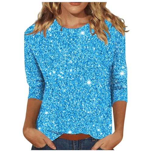 Oberteile Damen Elegant Bluse 3/4 ärmel Hemd Festlich Party Bluse Große Größen Passform Blusenshirt Gradientenfarbe Lockere Shirt Langarm Tunika Glitzertop Lässig Rundhals Langarmshirt Lose Top von Generisch