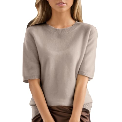 Oberteile Damen Elegant Kurzarm | Strickpullover Damen Oversize Wolle | Pullover Kurzarm Feinstrick Sweatshirt Casual Bequeme Strickpulli Rundhals Langarmshirt Einfarbig Weich Fleecepullover von Generisch