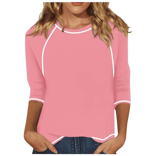 Oberteile Damen Frühling Sommer Sport Casual Tshirt 3/4 Arm Shirt Rundhals Basic Blusenshirt Sommerbluse Schicke Pullover Tshirt Elegant Tunika Tops 00a Rosa XXL von Generisch