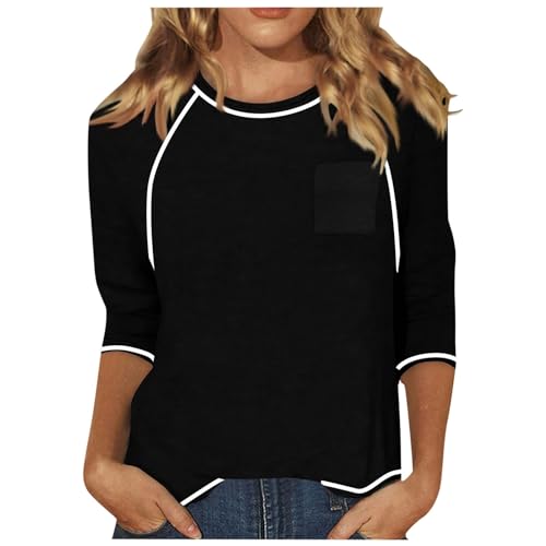 Oberteile Damen Frühling Sommer Sport Casual Tshirt 3/4 Arm Shirt Rundhals Basic Blusenshirt Sommerbluse Schicke Pullover Tshirt Elegant Tunika Tops 00a Schwarz M von Generisch